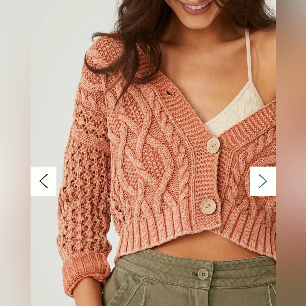 Pilcro Peach Cable Knit Cropped Cardigan XL